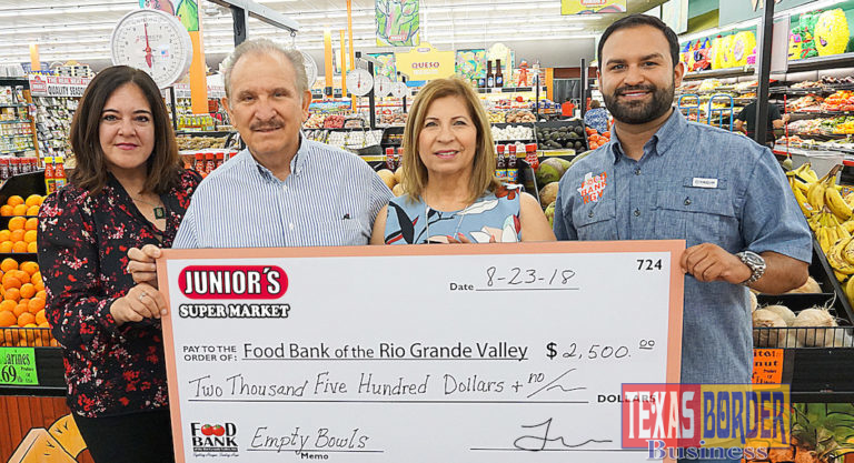 Junior’s Super Market sponsors Empty Bowls 2018 Presented by Vantage Bank Texas and Inter National Bank!  DeAnne Economedes, FBRGV Interim-CEO & COO; Felix Chavez, Jr. and Maria Ines Chavez, Owners; and Philip Farias, FBRGV Manager of Corporate Engagement & Events.  For more information, contact Philip Farias, Mgr. of Corporate Engagement & Events, by calling (956) 904-4513 or pfarias@foodbankrgv.com .