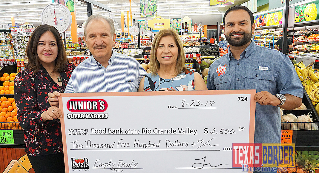 Junior’s Super Market sponsors Empty Bowls 2018 Presented by Vantage Bank Texas and Inter National Bank!  DeAnne Economedes, FBRGV Interim-CEO & COO; Felix Chavez, Jr. and Maria Ines Chavez, Owners; and Philip Farias, FBRGV Manager of Corporate Engagement & Events.  For more information, contact Philip Farias, Mgr. of Corporate Engagement & Events, by calling (956) 904-4513 or pfarias@foodbankrgv.com <mailto:pfarias@foodbankrgv.co>.