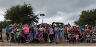 Community members and volunteers dig in to start park improvements. In the center, sharing a shovel are L-R Andrea Valdez, Texas A&M AgriLife Hidalgo County Extension Educator and Mona Parras, Precinct 3 Chief of Staff for Commissioner Joe M. Flores.