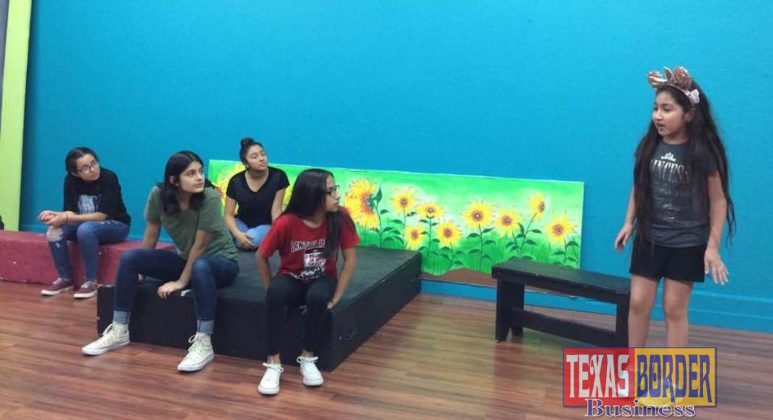 From L-R: Isabella Cantu as Mary, Sofia Peralta as Dalia, Arianna Compean as Janie, Hannah Silva as Rosario and Zebony Vi Vega as Oralia rehearse a scene from Tales of the Hidalgo Pumphouse playing at Pharr Community Theater, 213 W Newcombe Ave., Pharr, TX, August 22-26, 2018.