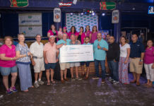 Pictured Above: DHR Health presents the Hope Family Health Center with a check for $300,000 at the 12th Annual “Fishing for Hope” Tournament in 2017.