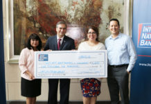 Inter National Bank presented the Weslaco Chamber of Commerce with a donation towards their annual Casino Night fundraiser. Pictured L-R: Oralia Tafolla, Vice President, SBA Lending Associate; Samuel J. Munafo, Inter National Bank, President & CEO; Laura Espinoza, Marketing Director, Weslaco Chamber of Commerce and Eric Rodriguez, Inter National Bank, Vice President, Senior IT Project Manager.