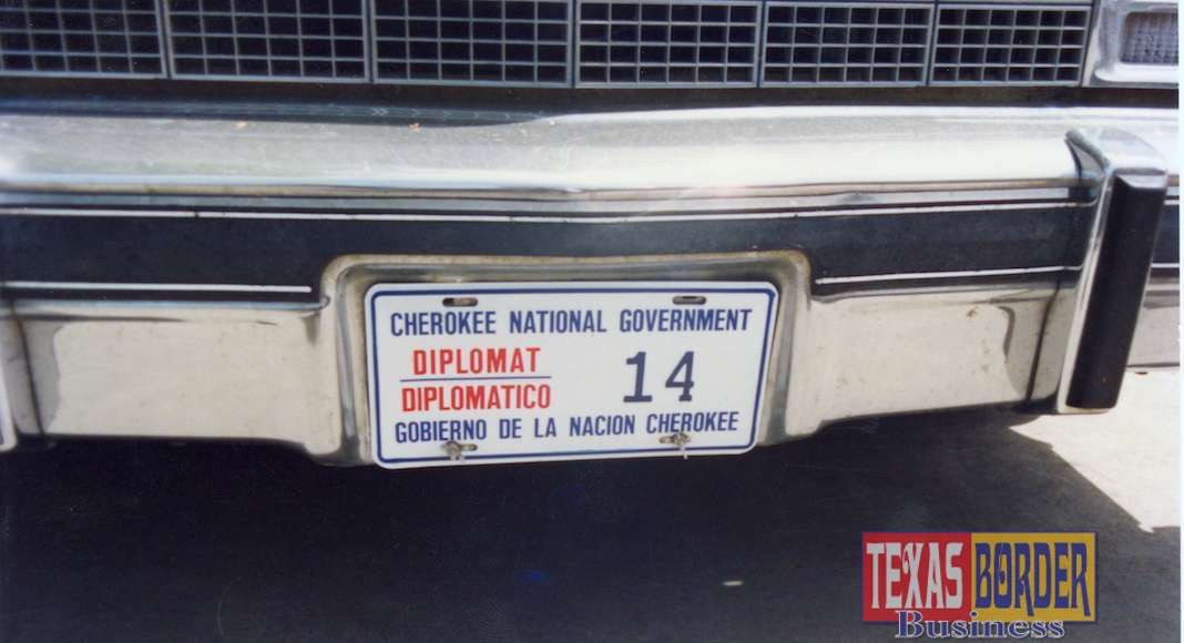 Col. Williams showed me one of the embassy automobiles with Diplomat License plates. It also read Cherokee National Government. Photo by Roberto Hugo Gonzalez 1987