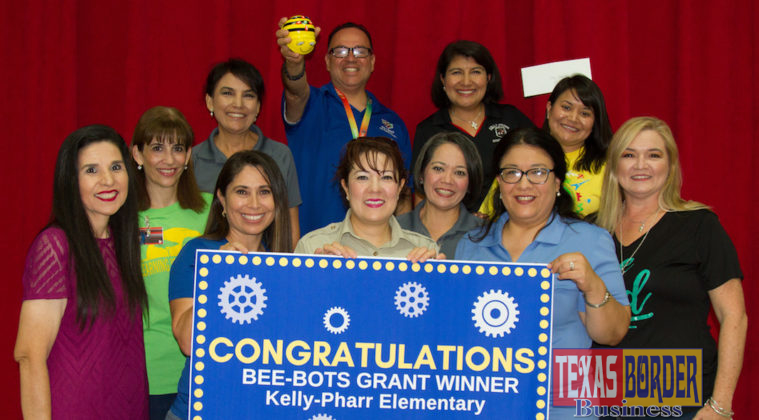 Pharr - At Kelly-Pharr Elementary the $598.41 will go toward purchasing nine Bee-Bots that will help students as young as kinder learn concepts like counting, sequencing, estimation, and problem-solving in fun and interactive ways. Pictured are the school's Kinder teachers with PSJA Education Foundation Board of Directors Laura De La Garza and Melissa Diaz, as well as Principal Lydia Trevino, Assistant Principal Jessica Villanueva, Collaborative Learning Leader Paloma Padilla and PSJA Science Coordinator Susana Ramirez.