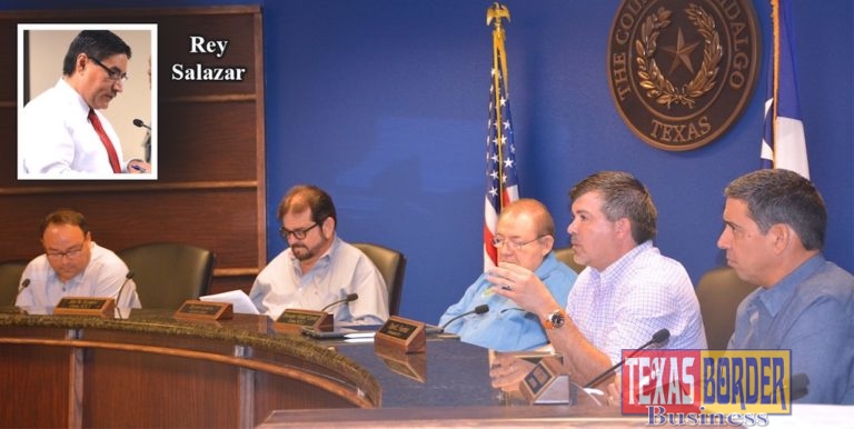 Pictured above, center, County Judge Ramon Garcia. From L-R, Commissioners Joseph Palacio; Joe Flores. Fourth on the right, Commissioners Eduardo Cantu and David L. Fuentes. According to the Appraisal District, the county currently has over 63,000 rural households. Division Manager of Strategic Planning Rey Salazar estimates that 30 percent contract with local haulers for private trash collection and 20 percent has purchased solid waste permits.