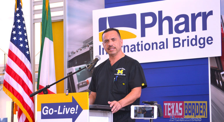 Pharr Mayor Ambrosio Hernandez, M.D. Congressman Gonzalez stated, "Today we recognize the recent achievement of the new toll system for the Pharr International Bridge. He continued, "This new toll system will not only make trade and travel faster, it will also make it safer."
