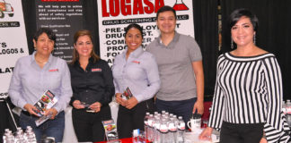 Angie Galaviz, Safety Director for Logasa Compliance & Safety Services Inc. (front), behind part of the staff that takes care of companies with multiple trucks and drivers. Photo by Roberto Hugo Gonzalez.