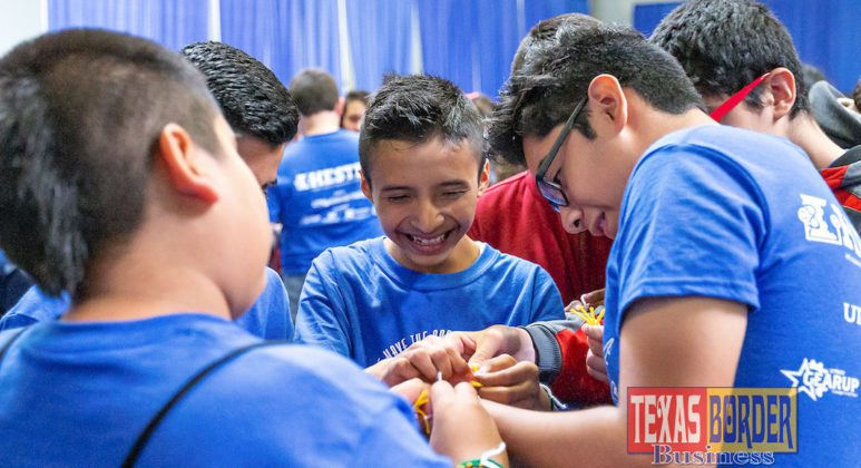 Hundreds of Valley middle school students attended Student Leadership Day, the fourth day of UTRGV’s Hispanic Engineering, Science, and Technology (HESTEC) Week, and participated in bonding activities and lessons, like exchanging pieces of string, shown here. They were introduced to a wide range of career opportunities in the STEM fields through breakout sessions, and motivational speakers like Dr. Derek Greenfield. (UTRGV Photo by Paul Chouy)