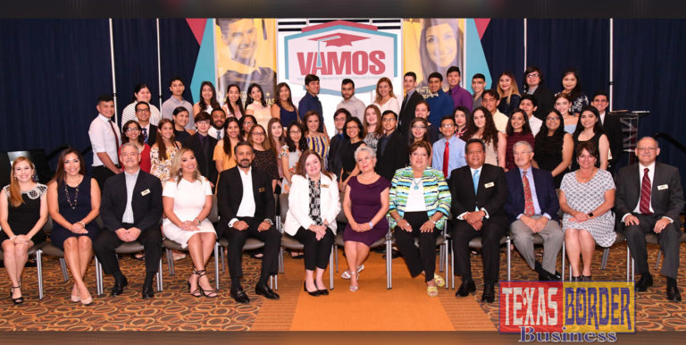 Pictured are VAMOS president Johnny Oliva; Sonia Falcon, former president and board member; Judge Linda Yañez, keynote speaker. Also attending Yoli Cantu and in the background are scholarship recipients at the VAMOS 22nd Annual Scholarship Banquet at the Edinburg Conference Center at Renaissance. $1.4 million was awarded to 85 students for a four-year higher education degree. Photo by Roberto Hugo Gonzalez