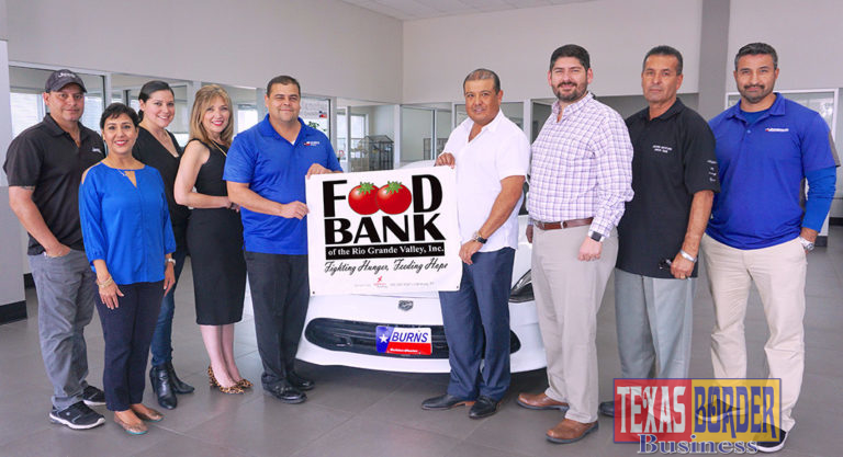 Burns Motors is onboard as a co-sponsor for the first annual Food Bank RGV Golf Classic golf tournament, Friday, October 26, 2018 at the Cimarron Country Club, 1200 S. Shary Rd., Mission, Texas.   Pictured:  Rodney Garza, Burns Motors Product Specialist; Cynthia Ochoa, FBRGV Board Member; Letty Adame, API Real Estate FBRGV Committee Member; Jackie Flores, FBRGV Dir. of Development & Donor Services; Joe Figueroa, Burns Motor Sales Manager; Dr. Miguel Castillo III, Beautiful Smiles FBRGV Committee Member FBRGV Committee Member; Sergio Adame, API Real Estate FBRGV Committee Member; Eluid Sanchez, Burns Motors Product Specialist, and Jesse Martinez, Burns Motors Product Specialist.  For more information, contact: Jackie Flores, Director of Development & Donor Services, at (956) 904-4545, jflores@foodbankrgv.com or Philip Farias, Mgr. of Corporate Engagement & Events, by calling (956) 904-4513 or mailto:pfarias@foodbankrgv.com