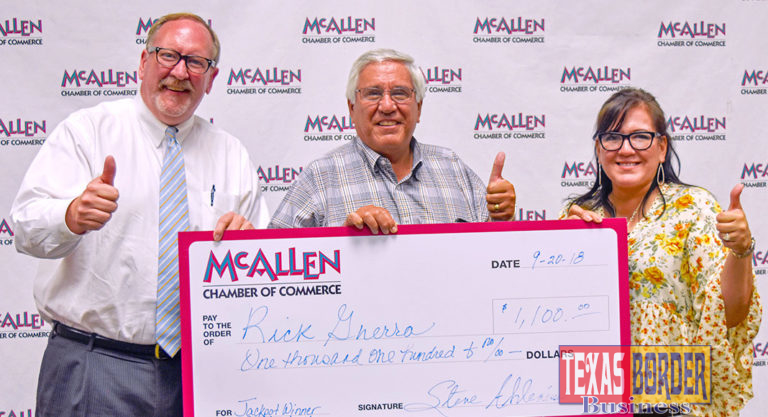 Pictured from L-R: Steve Ahlenius, President and CEO of the Mcallen Chamber of Commerce; Rick Guerra, Tony Romas and Blanca Cardenas, VP Membership Services at McAllen Chamber. Courtesy photo