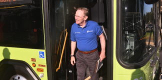 McAllen Mayor Jim Darling exiting Metro McAllen after a ride to Texas A&M University. Photo archive by Roberto Hugo Gonzalez