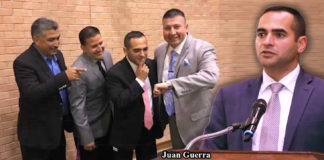 Immediately after being appointed Juan Guerra new city manager and city fathers proceeded to celebrate city commission meeting which ended in a record time of two hours. (Photo Facebook) Pictured in the right: Juan Guerra, Edinburg City Manager. Courtesy Photo.