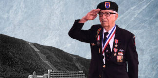 Vermork Hydroelectric Plant in Norway was destroyed; an allied victory. Eugene Gutierrez Jr. and the plant, a photo composition for illustration purposes. Photo of the plant courtesy Wikipedia. Photo of Mr. Gutierrez by Roberto Hugo Gonzalez
