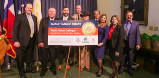 Pictured (from L-R), Carter Smith, Executive Director of TPWD; Senator Juan “Chuy” Hinojosa, District 20; Renán Zambrano, Education & Outreach Program Coordinator at TPWD; Col. Grahame Jones, TPWD Director of Law Enforcement; Wanda F. Garza, Executive Officer for External Relations at STC; Mario Reyna, Dean of Business, Public Safety & Technology at STC; Rose Benavidez, Vice Chair of STC Board of Trustees; Dr. Virginia R. Champion, Director of Grant Development, Management and Compliance at STC and Chief Paul Varville; STC Dept. of Public Safety.