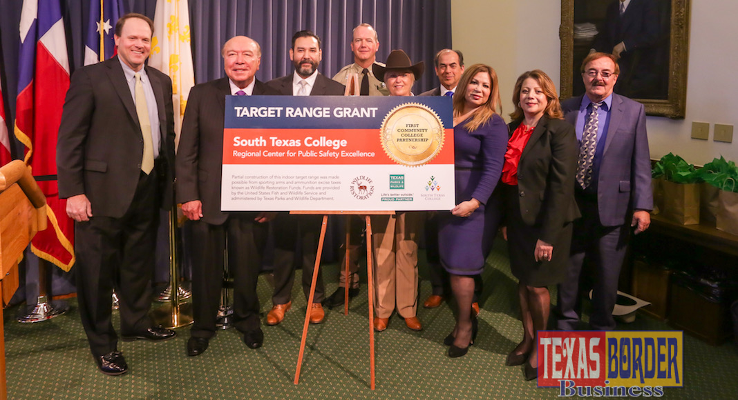 Pictured (from L-R), Carter Smith, Executive Director of TPWD; Senator Juan “Chuy” Hinojosa, District 20; Renán Zambrano, Education & Outreach Program Coordinator at TPWD; Col. Grahame Jones, TPWD Director of Law Enforcement; Wanda F. Garza, Executive Officer for External Relations at STC; Mario Reyna, Dean of Business, Public Safety & Technology at STC; Rose Benavidez, Vice Chair of STC Board of Trustees; Dr. Virginia R. Champion, Director of Grant Development, Management and Compliance at STC and Chief Paul Varville; STC Dept. of Public Safety.