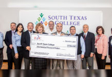  South Texas College together with the Economic Development Corporation of Weslaco hosted a check presentation to provide customized training for small businesses in retail, manufacturing, and logistics. 