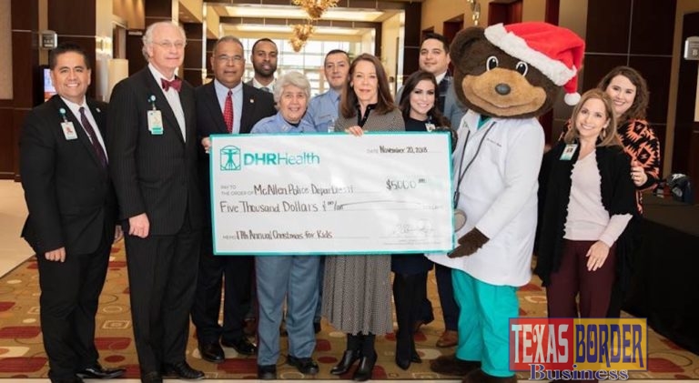 DHR Health presents a $5,000 donation to McAllen Police Chief Victor Rodriguez and the McAllen Police Department for the 17th Annual McAllen Police Department “Christmas for Kids” Toy Drive.
