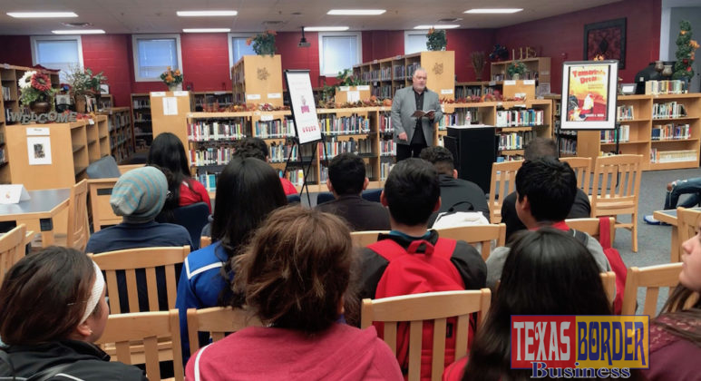 Author Roberto Rocha discusses his book “Tamarindo Dreams: A Collection of Barrio Poetry” with students at Edinburg High School.