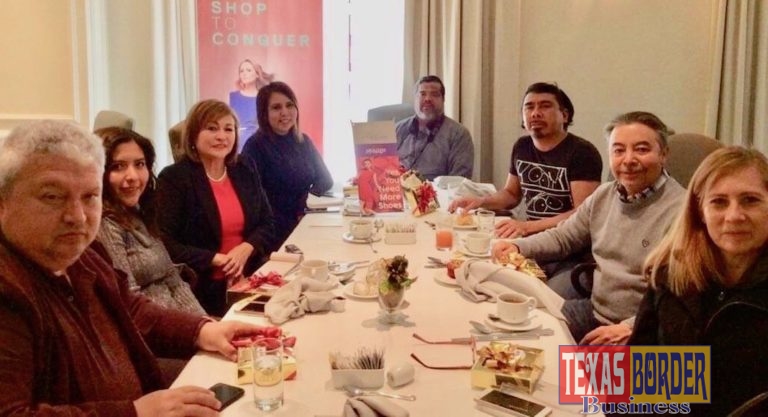 Casa McAllen Director Silvia Garza, third from left, hosted a group of Mont5errey media representatives for a breakfast meeting recently.