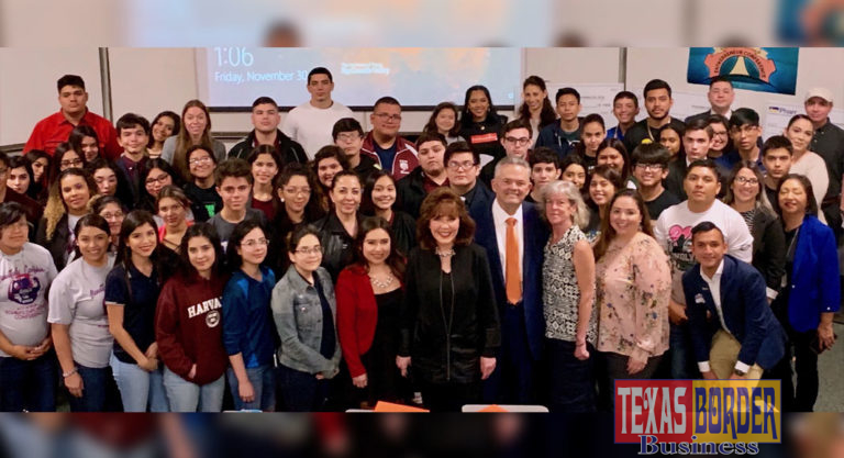 Robert and Janet Vackar with students from Pharr San Juan Alamo ISD.