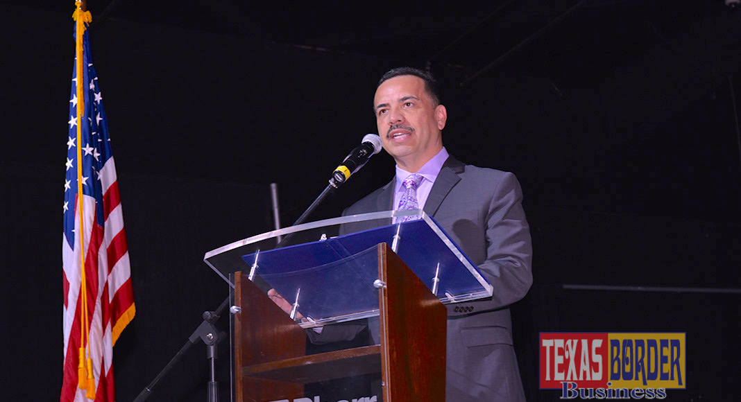 Pharr Mayor Ambrosio Hernandez, MD, as he addresses the Energy Summit attendees. Photo Roberto Hugo Gonzalez