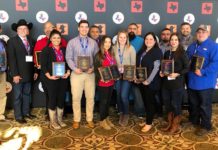City of McAllen Parks & Recreation Director Mike Hernandez and current TAF&E Board Member, stands with Jerry Huffman, President of TAF&E and Executive Director of the George H. Henderson Jr. Exposition Center and McAllen Assistant City Manager Joe Vera and City of McAllen employees stand with the their awards for the McAllen Holiday Parade won at this year’s TAF&E Ray Cammack Shows Awards of Excellence for Marketing and Communications.