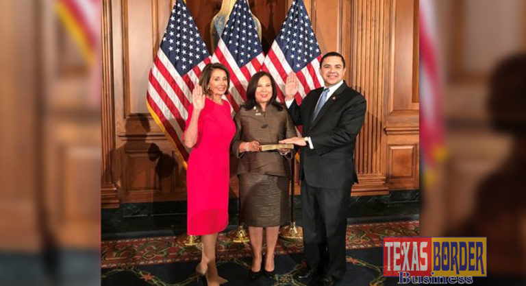 Congressman Cuellar stands with wife Imelda Cuellar and House Speaker Nancy Pelosi to take the official oath of office as the 116th Congress formally convened on Thursday in Washington, D.C. Pictured from left: House Speaker Nancy Pelosi, Imelda Cuellar, Congressman Henry Cuellar