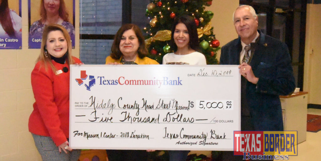 Pictured from L-R: Lisa Cantu, Texas Community Bank; Theresa Flores, Hidalgo County Head Start Program, and Roger Moreno, Executive Vice President for Texas Community Bank. They presented a $5,000 check as a donation to Hidalgo County Head Start Program in Mission. Photo by Roberto Hugo Gonzalez.