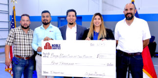 Pictured above from L-R: Johnny Martinez Superintendent; Jose Castro Project Manager; Alfredo Garcia, Vice President Noble Texas Construction and San Benito Boys & Girls Club board member; Liz Chavez, San Benito Boys & Girls Club Board President, and Eric Delgado Project Manager. The check is a $5,000 donation from Noble Texas Builders to benefit the San Benito Boys & Girls Club. Photo by Roberto Hugo Gonzalez