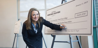 Ruth Hughs, chair of Texas Workforce Commission signed three grants totaling more than $1.3 million to South Texas College on Jan. 11, 2019.