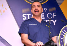 Mayor Hernandez, MD, as he gives his state of the city to a packed convention center. Photo by Roberto Hugo Gonzalez