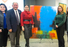 The Warren Group Architects Inc. donated a 60” x 60” original painting by Fernando Giron titled “Perception 5” to South Texas College during a regularly scheduled board meeting held Jan. 29, 2019.
