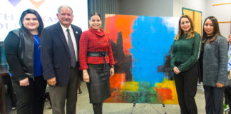 The Warren Group Architects Inc. donated a 60” x 60” original painting by Fernando Giron titled “Perception 5” to South Texas College during a regularly scheduled board meeting held Jan. 29, 2019.