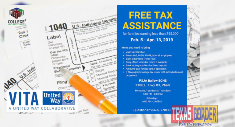 IRS-certified PSJA Student Volunteers to provide free income tax preparation services for qualifying taxpayers  