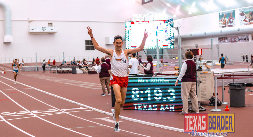 Omer Almog after winning the 3,000-meter run at Texas A&M on Jan. 11. Photo credit: Joshua Mills
