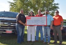 Boggus Ford – Lincoln McAllen Presents McAllen Chamber with $7,500 Check for 19th Annual Presidents’ Cup Golf Tournament Shown are (left to right): Rick Saldivar, Boggus Ford-Lincoln McAllen; Blanca Cardenas, McAllen Chamber; Pepe Forina, Boggus Ford-Lincoln McAllen; Adrian Aramburo, Boggus Ford-Lincoln McAllen General Manager and Rex Flores, Palm View Golf Course