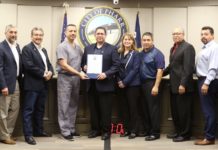 Mayor Hernandez and the Pharr City Commission present the 2019 Lunar New Year Festival and International Week Proclamation to Ranulfo Marquez, PSJA Southwest Early College High School Principal, Jennifer Burden, Dean of Instruction at PSJA ISD, and Rey Perez.