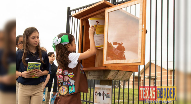 PSJA Elementary Girl Scouts host Ribbon Cutting for donated Little Free Library  