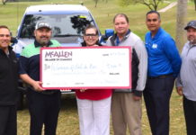 Shown are (l to r): Carlos Espinosa, Palm View Golf Course; Adrian Aramburo, Boggus Ford; Blanca Cardenas, McAllen Chamber; Pepe Forina, Boggus Ford; Mike Caratachea, Boggus Ford.