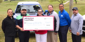 Shown are (l to r): Carlos Espinosa, Palm View Golf Course; Adrian Aramburo, Boggus Ford; Blanca Cardenas, McAllen Chamber; Pepe Forina, Boggus Ford; Mike Caratachea, Boggus Ford.