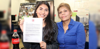 Edinburg High School Senior Brandy Rodriguez proudly holds the scholarship award letter from the Coca-Coca Scholars Foundation alongside her mother, Maria Rodriguez.