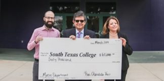 In this picture (from left to right) Assistant Professor of Music- Woodwinds Michael Gursten, Assistant Dean for the Music Department William Buhidar, and Director of Grant Development, management and compliance Dr. Virginia Champion.