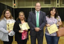 Parent Volunteers: Maria Del Carmen LLanas, Cynthia Llanas, and Sandra Avila with PSJA Superintendent Dr. Daniel King. They were recognized for volunteering over 1,000 hours so far this 2018-2019 school year.