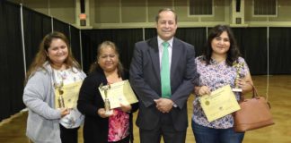 Parent Volunteers: Maria Del Carmen LLanas, Cynthia Llanas, and Sandra Avila with PSJA Superintendent Dr. Daniel King. They were recognized for volunteering over 1,000 hours so far this 2018-2019 school year.