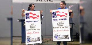 Edinburg CISD physical education teachers Betty Kennan and Ray Dennis Morales are announced as the winners of the 2018 National All Star Teacher of the Year Award during a surprise ceremony in the gymnasium at Ramirez Elementary School.