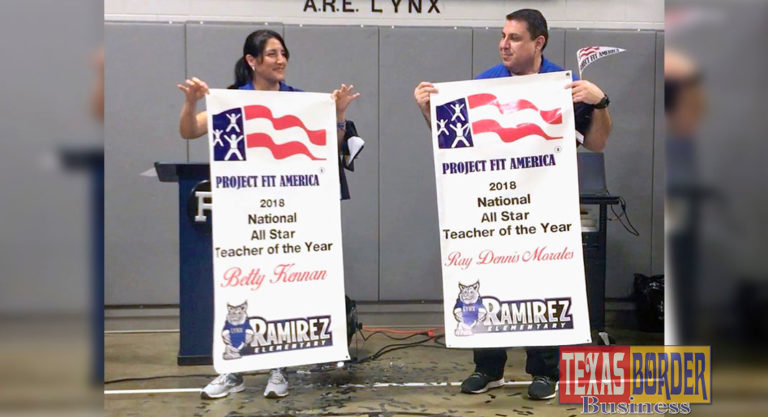 Edinburg CISD physical education teachers Betty Kennan and Ray Dennis Morales are announced as the winners of the 2018 National All Star Teacher of the Year Award during a surprise ceremony in the gymnasium at Ramirez Elementary School.