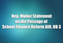 Rep. Muñoz Statement on the Passage of School Finance Reform Bill, HB 3