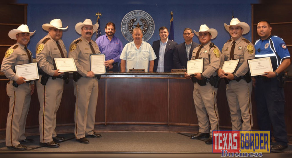 L-R: Dep. Joseph Trevino, Dep. Oscar Elizando, Sheriff J.E. "Eddie" Guerra, Pct. 3 Commissioner