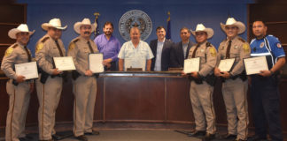 L-R: Dep. Joseph Trevino, Dep. Oscar Elizando, Sheriff J.E. "Eddie" Guerra, Pct. 3 Commissioner